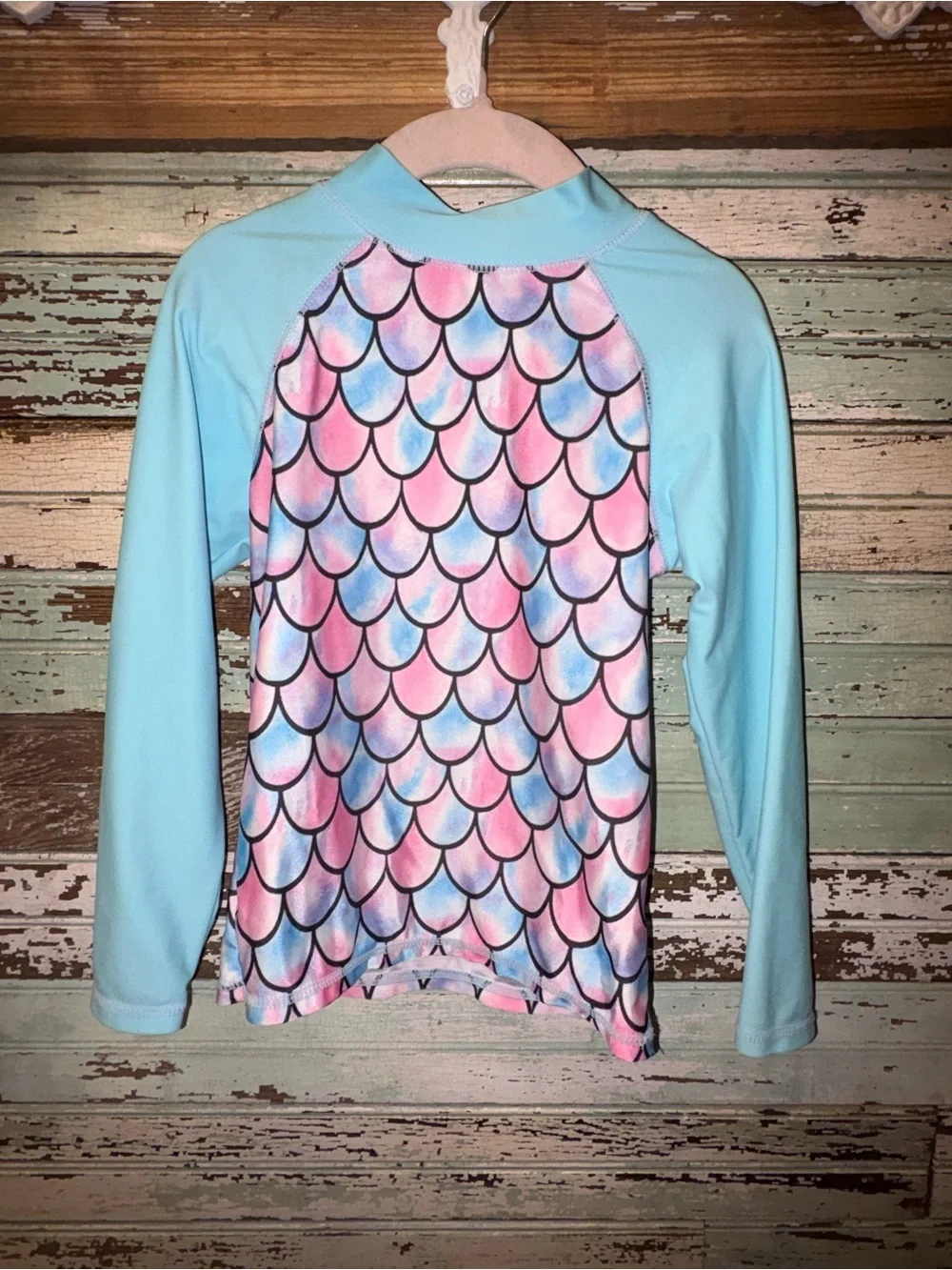 Girls' Mermaid Scale Rashguard Set - Light Blue, Pink & Blue